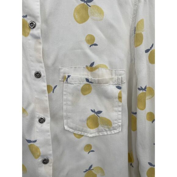 Billy T Lemon Print Shirt Button Down Roll Tab Sleeves High Low Hem Size Small - Picture 5 of 13